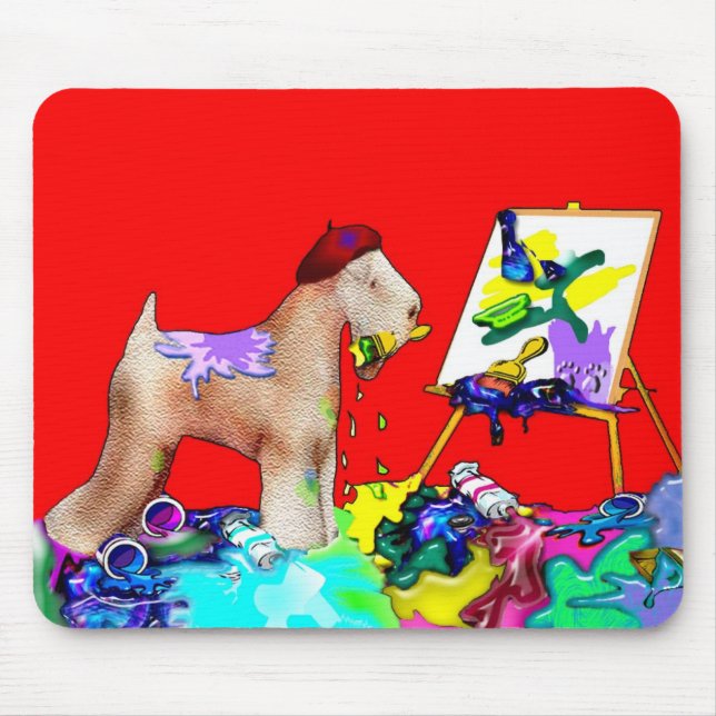 Wheaten Terrier Artist  (Red Bkgd) Mouse Pad (Front)