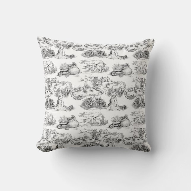 WHEATEN Terrier Black Toile & Gingham Cushion (Front)