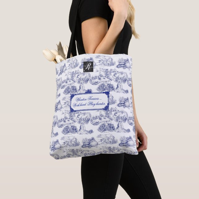 WHEATEN Terrier Blue Toile w/Customisation Tote Bag (Close Up)