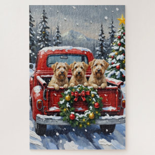 Wheaten Terrier Christmas Red Truck Holiday Gift Jigsaw Puzzle