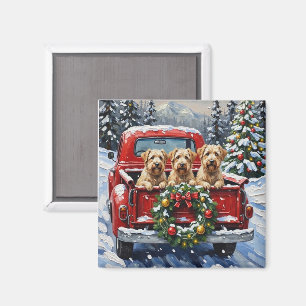 Wheaten Terrier Christmas Red Truck Holiday Gift Magnet