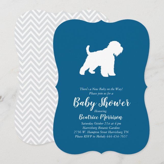 Wheaten Terrier Dog Baby Shower Blue Boy Invitation (Front/Back)