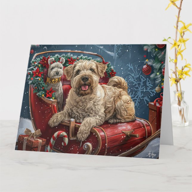 Wheaten Terrier Dog Christmas Festive  Card (Yellow Flower)