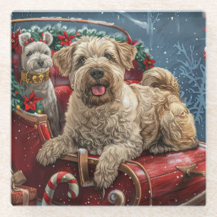 Wheaten Terrier Dog Christmas Festive  Glass Coaster