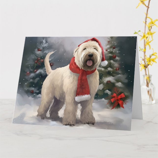 Wheaten Terrier Dog in Snow Christmas Card (Yellow Flower)