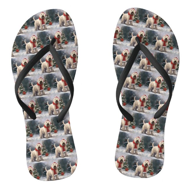 Wheaten Terrier Dog in Snow Christmas Jandals (Footbed)