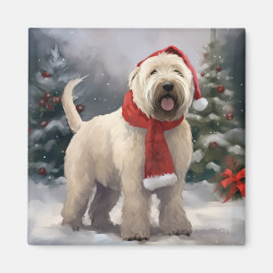 Wheaten Terrier Dog in Snow Christmas Magnet