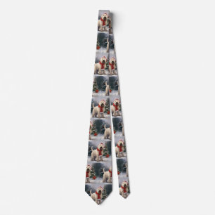 Wheaten Terrier Dog in Snow Christmas Tie