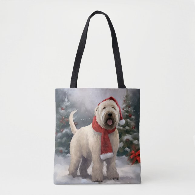 Wheaten Terrier Dog in Snow Christmas Tote Bag (Front)
