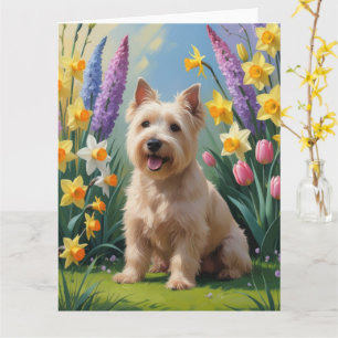 Wheaten Terrier Dog Spring Flowers Painting Card