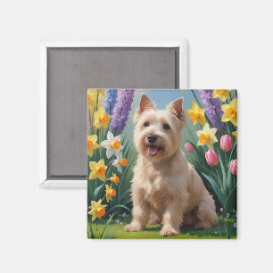 Wheaten Terrier Dog Spring Flowers Painting Magnet
