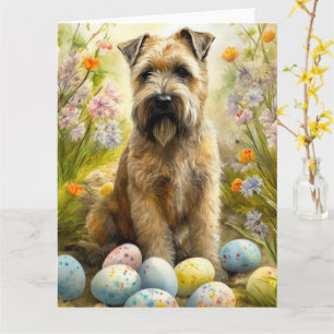 Wheaten Terrier Dog With Easter Eggs Holiday Card