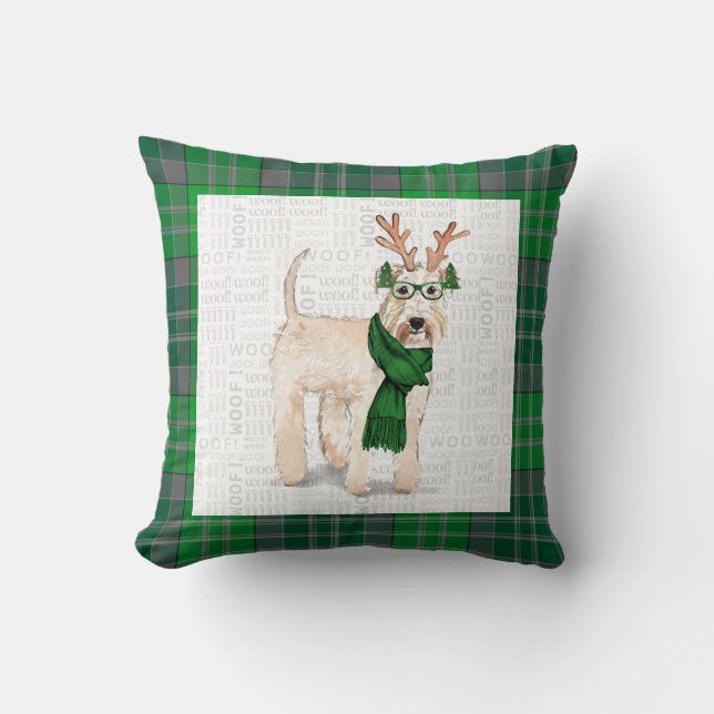 Wheaten Terrier Green Holiday Plaid Christmas Dog  Cushion (Front)