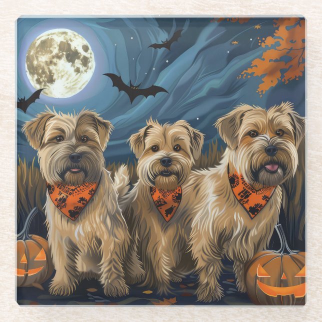Wheaten Terrier Halloween Spooky Glass Coaster (Front)