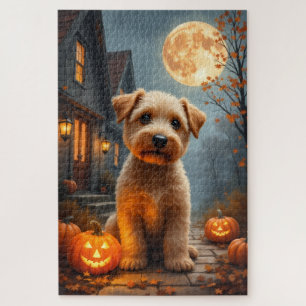 Wheaten Terrier Harvest Moon Halloween Portrait  Jigsaw Puzzle