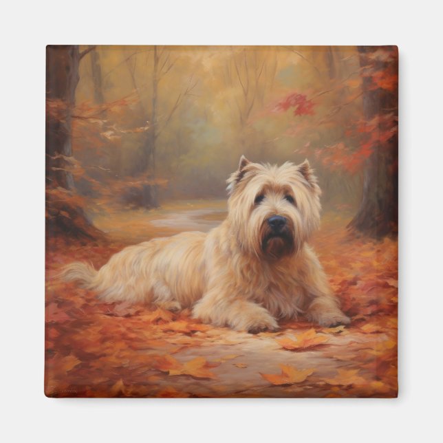 Wheaten Terrier in Autumn Leaves Fall Inspire  Magnet (Front)