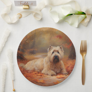 Wheaten Terrier in Autumn Leaves Fall Inspire  Paper Plate