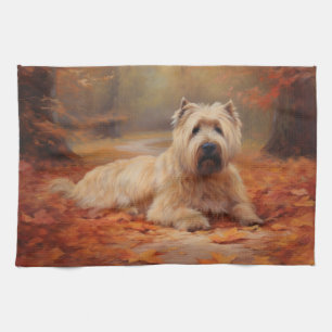 Wheaten Terrier in Autumn Leaves Fall Inspire Tea Towel