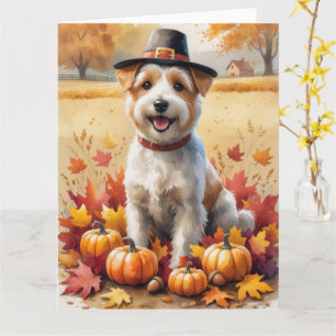 Wheaten Terrier In Autumn Leaves Thanksgiving Art Card
