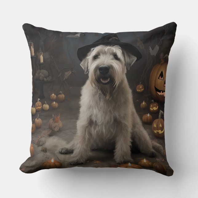 Wheaten Terrier Pumpkins Halloween Scary Cushion (Front)