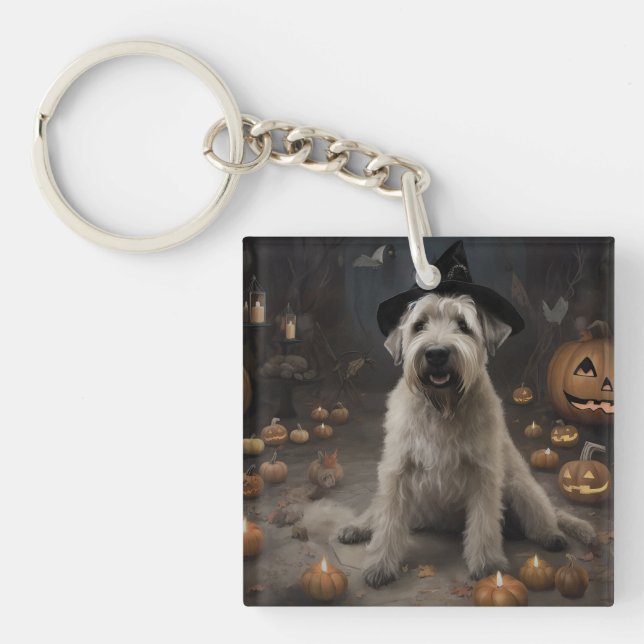 Wheaten Terrier Pumpkins Halloween Scary Key Ring (Front)