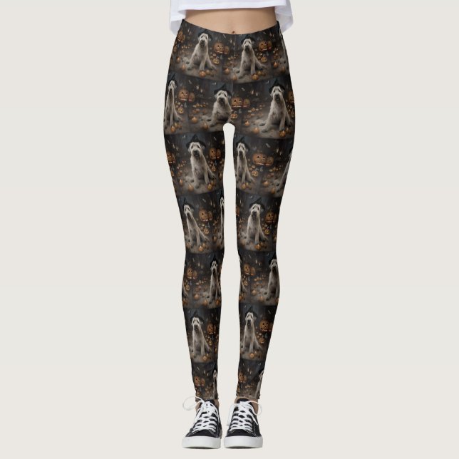 Wheaten Terrier Pumpkins Halloween Scary Leggings (Front)