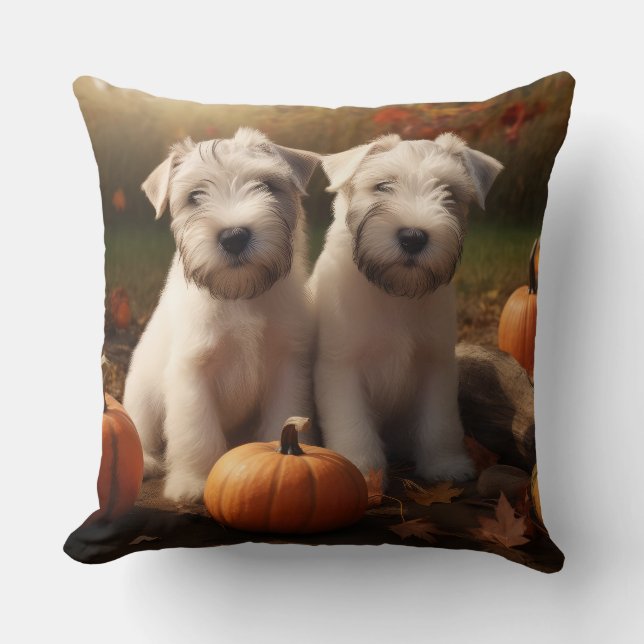 Wheaten Terrier Puppy Autumn Delight Pumpkin Cushion (Front)