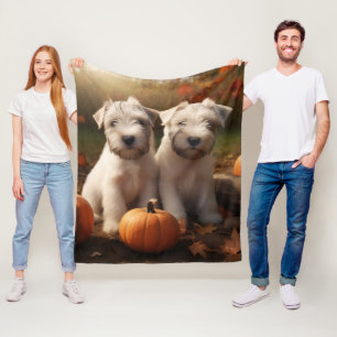 Wheaten Terrier Puppy Autumn Delight Pumpkin Fleece Blanket
