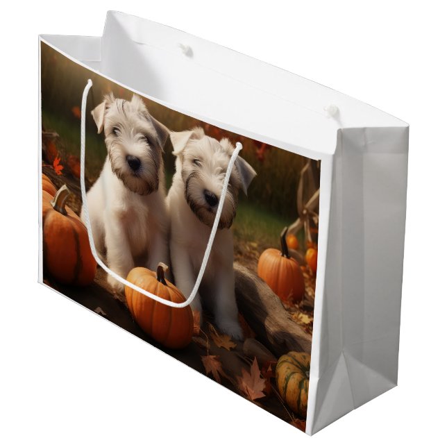 Wheaten Terrier Puppy Autumn Delight Pumpkin Large Gift Bag (Front Angled)