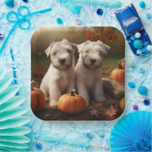 Wheaten Terrier Puppy Autumn Delight Pumpkin Paper Plate