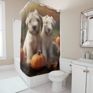 Wheaten Terrier Puppy Autumn Delight Pumpkin Shower Curtain