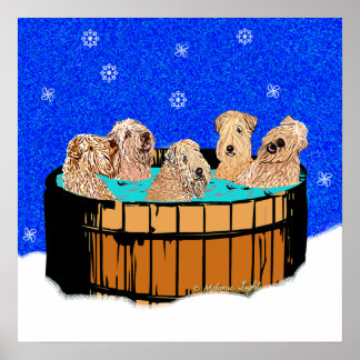 WHEATEN TERRIERS IN HOT TUB POSTER