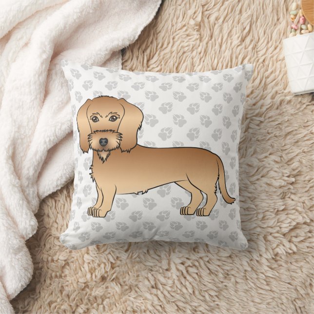 Wheaten Wire Haired Dachshund Cartoon Dog And Paws Cushion (Blanket)