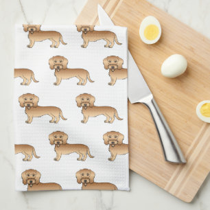 Wheaten Wire Haired Dachshund Cartoon Dog Pattern Tea Towel