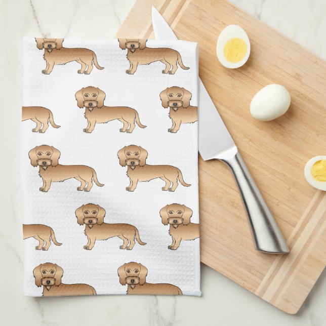 Wheaten Wire Haired Dachshund Cartoon Dog Pattern Tea Towel (Quarter Fold)