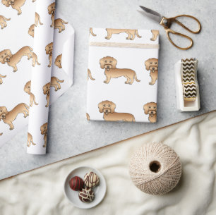 Wheaten Wire Haired Dachshund Cartoon Dog Pattern Wrapping Paper