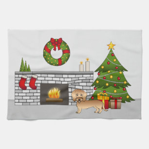 Wheaten Wire Haired Dachshund In A Christmas Room Tea Towel