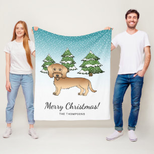 Wheaten Wire Haired Dachshund In A Winter Forest Fleece Blanket