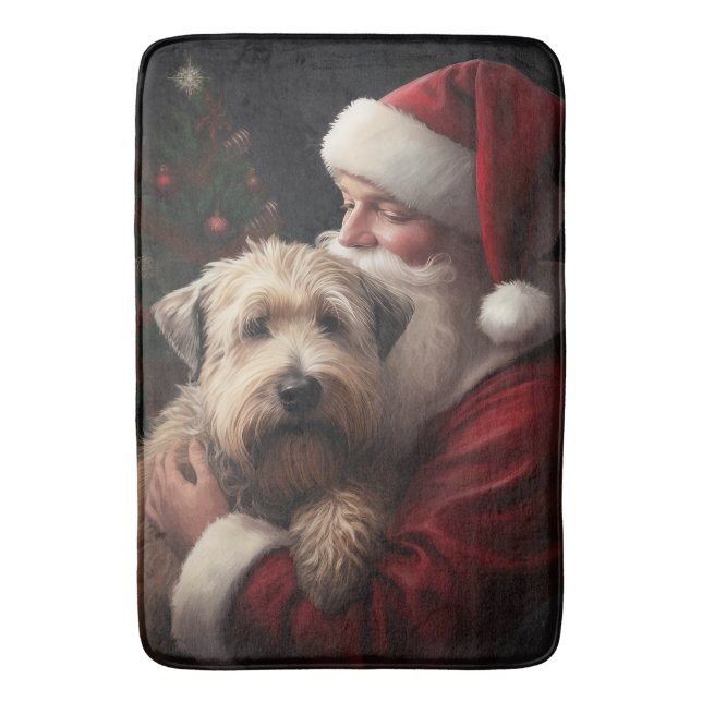 Wheaton Terrier With Santa Claus Festive Christmas Bath Mat (Front Vertical)