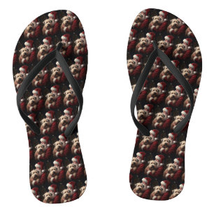 Wheaton Terrier With Santa Claus Festive Christmas Jandals