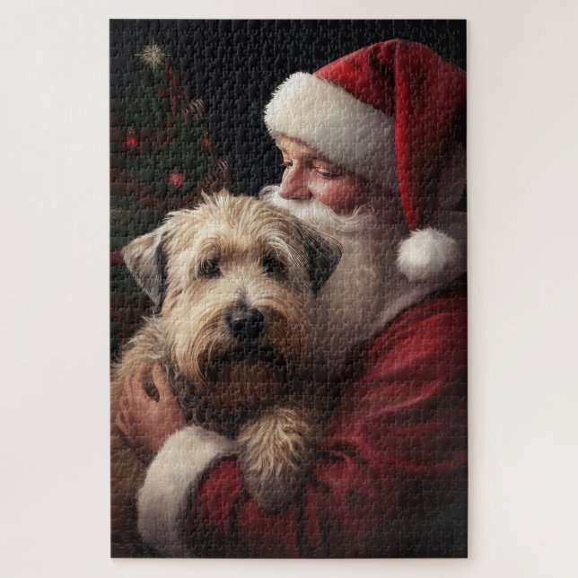Wheaton Terrier With Santa Claus Festive Christmas Jigsaw Puzzle (Vertical)
