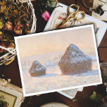 Wheatstacks, Snow Effect, Morning, by Claude Monet Postcard<br><div class="desc">In the fall of 1890, Impressionist Claude Monet arranged to have the wheatstacks near his home left out over the winter. By the following summer he had painted them at least thirty times, at different times throughout the seasons. Wheatstacks was Monet's first series and the first in which he concentrated...</div>