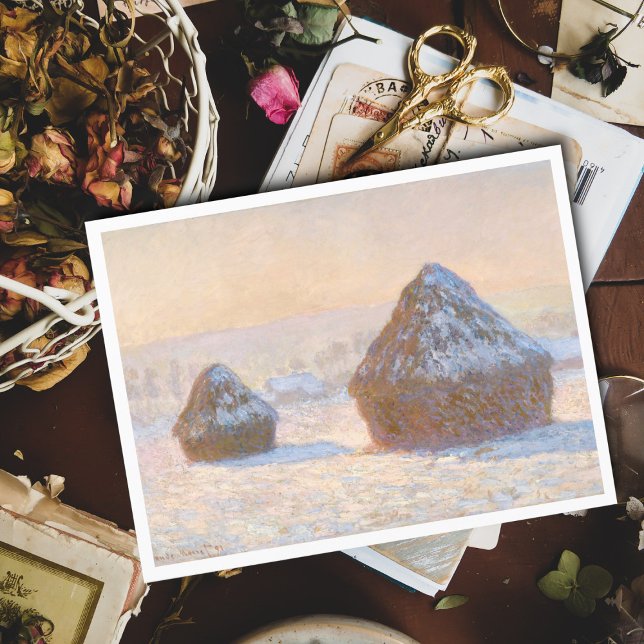 Wheatstacks, Snow Effect, Morning, by Claude Monet Postcard (Creator Uploaded)