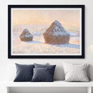 Wheatstacks, Snow Effect, Morning, by Claude Monet Poster