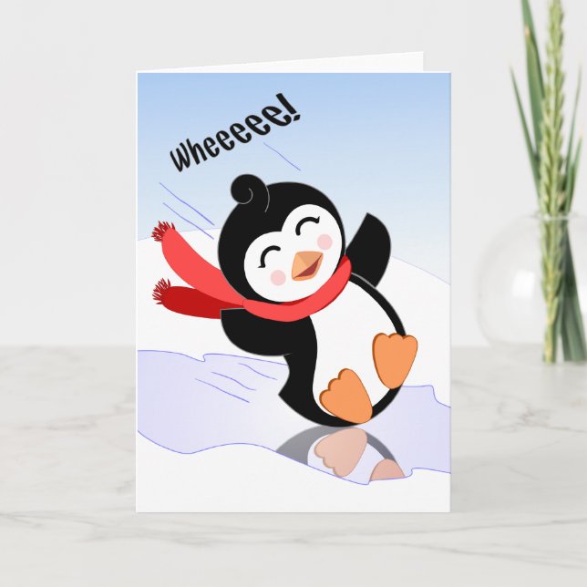 Wheee!  Have Fun With This Cute Black Penguin card (Front)
