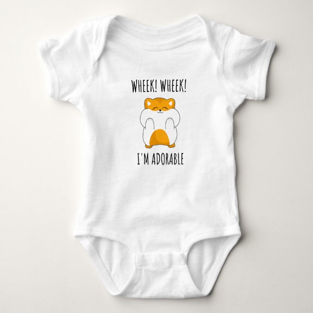 wheek! wheek! i'm adorable,guinea pig, hay im new  baby bodysuit (Front)