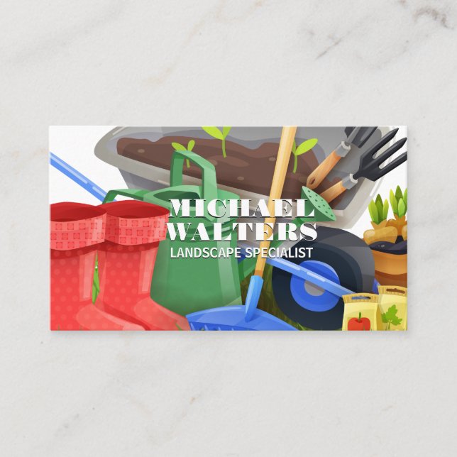 Wheel Barrow Gardening Tools Business Card (Front)