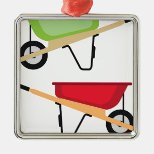 Wheel barrow metal tree decoration