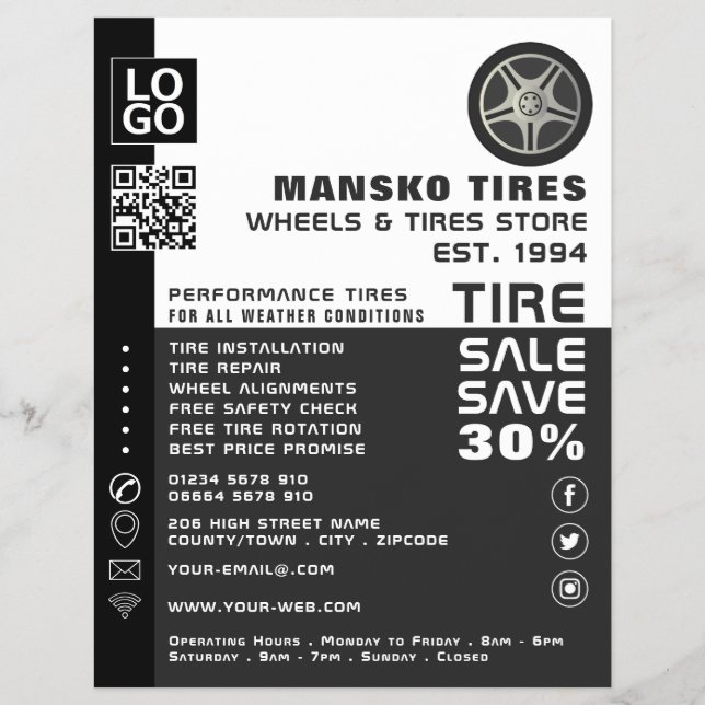 Wheel Logo Design, Tire/Tyre Specialist Shop Flyer (Front)