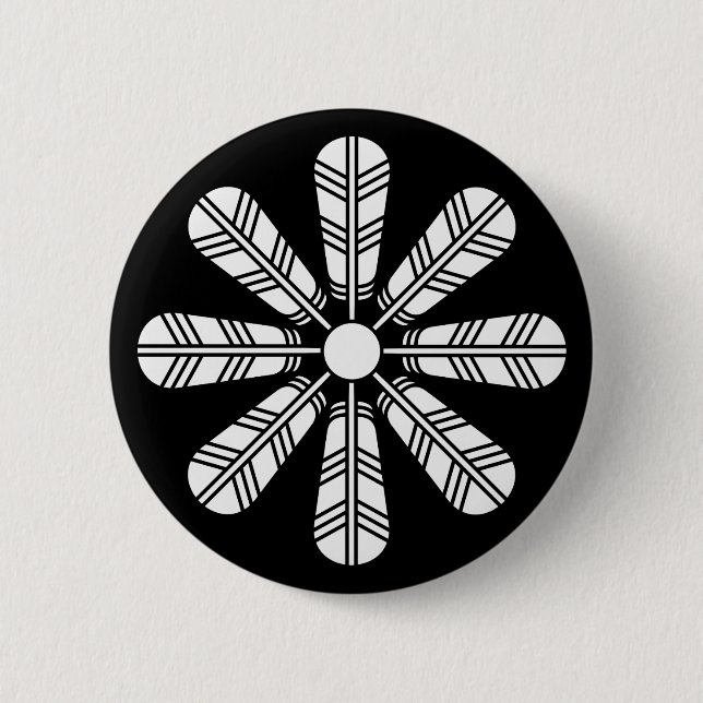 Wheel of eight hawk feathers 6 cm round badge (Front)